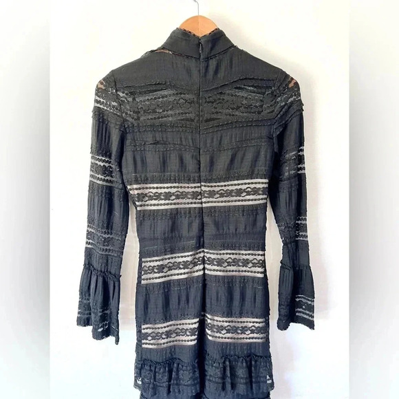 Parker Nadia Black Lace Long Sleeve Ruffle Cuff Mini Dress Size 2 - Picture 10 of 13